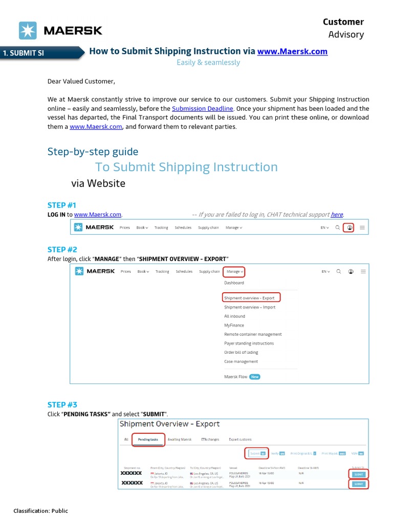 How To Submit Shipping Instruction Via Maersk PDF Bill Of Lading