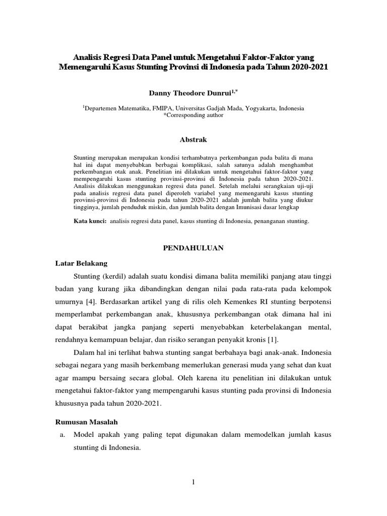 Analisis Regresi Data Panel Untuk Mengetahui Faktor-Faktor Yang ...