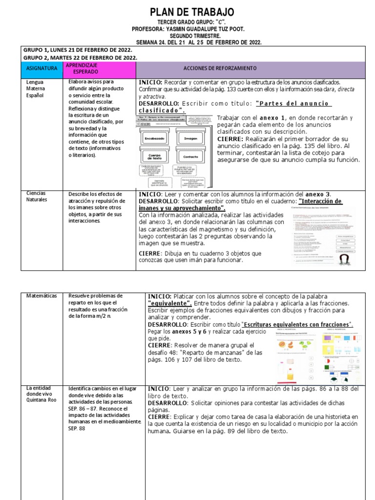 Plan de Trabajo Semana 24 3C Del 21 Al 25 de Feb. | PDF