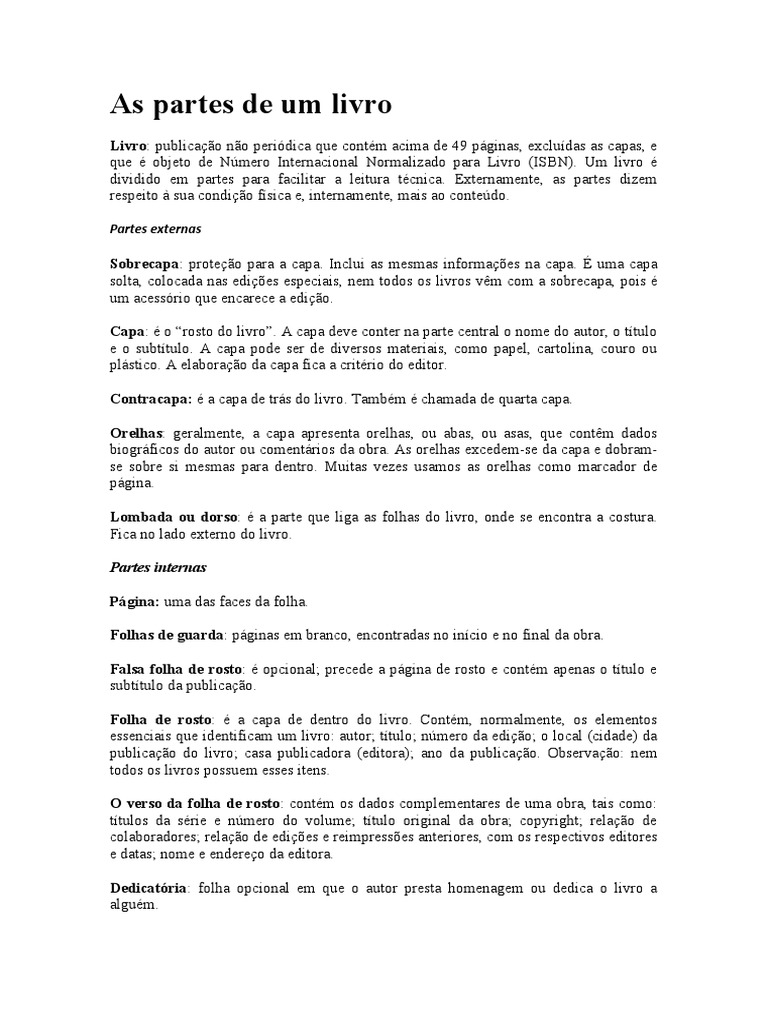 Partes e Elementos de um Livro | PDF | Artes Linguísticas e Disciplina ...