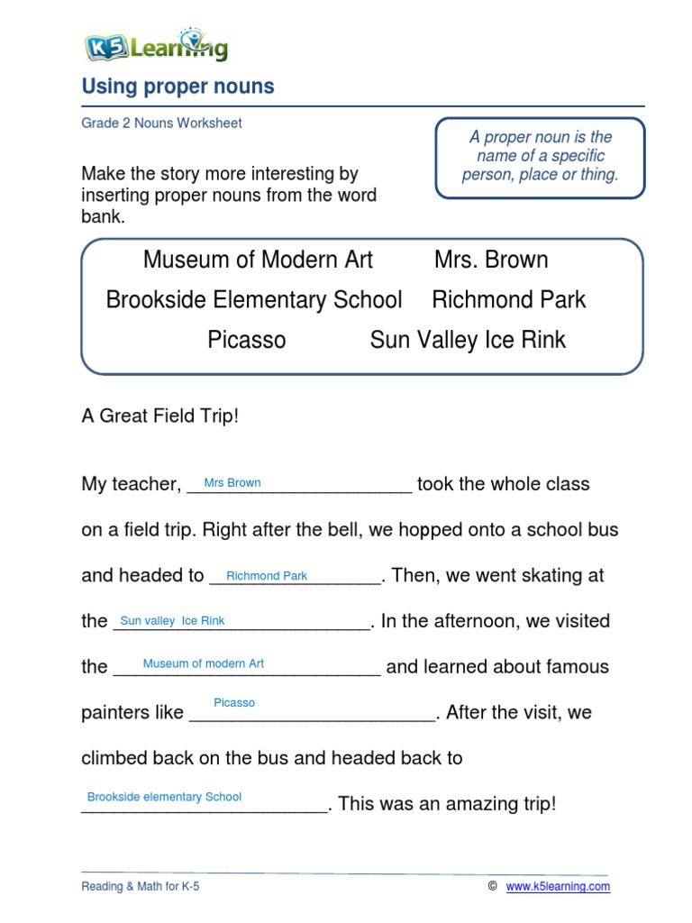 Grade 2 Proper Nouns A | PDF