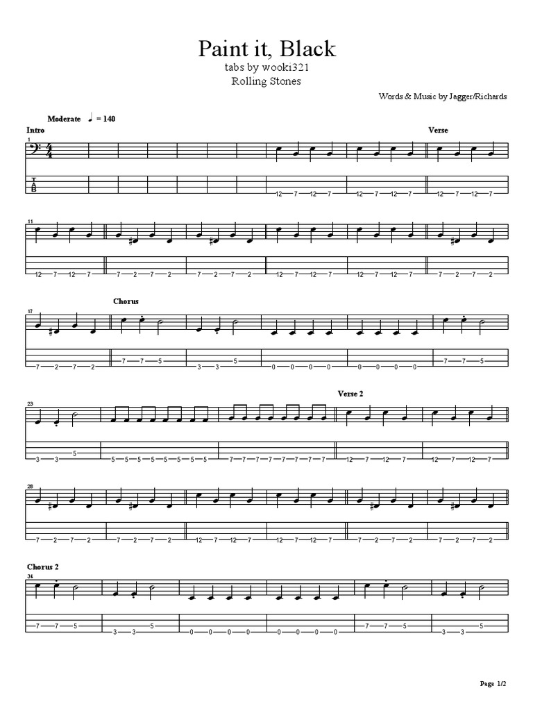 Paint It Black Bass PDF Song Structure Oral Literature