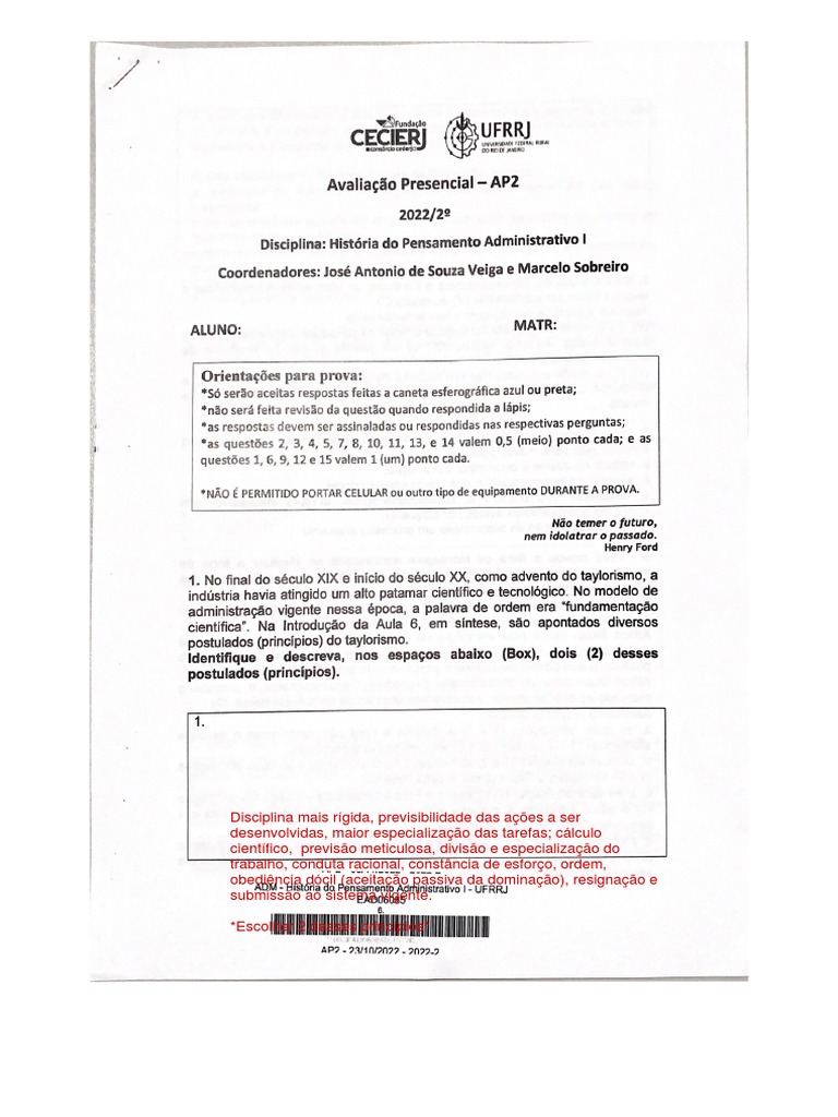 Ap2 Hpa I 2022.2 Gabarito | PDF