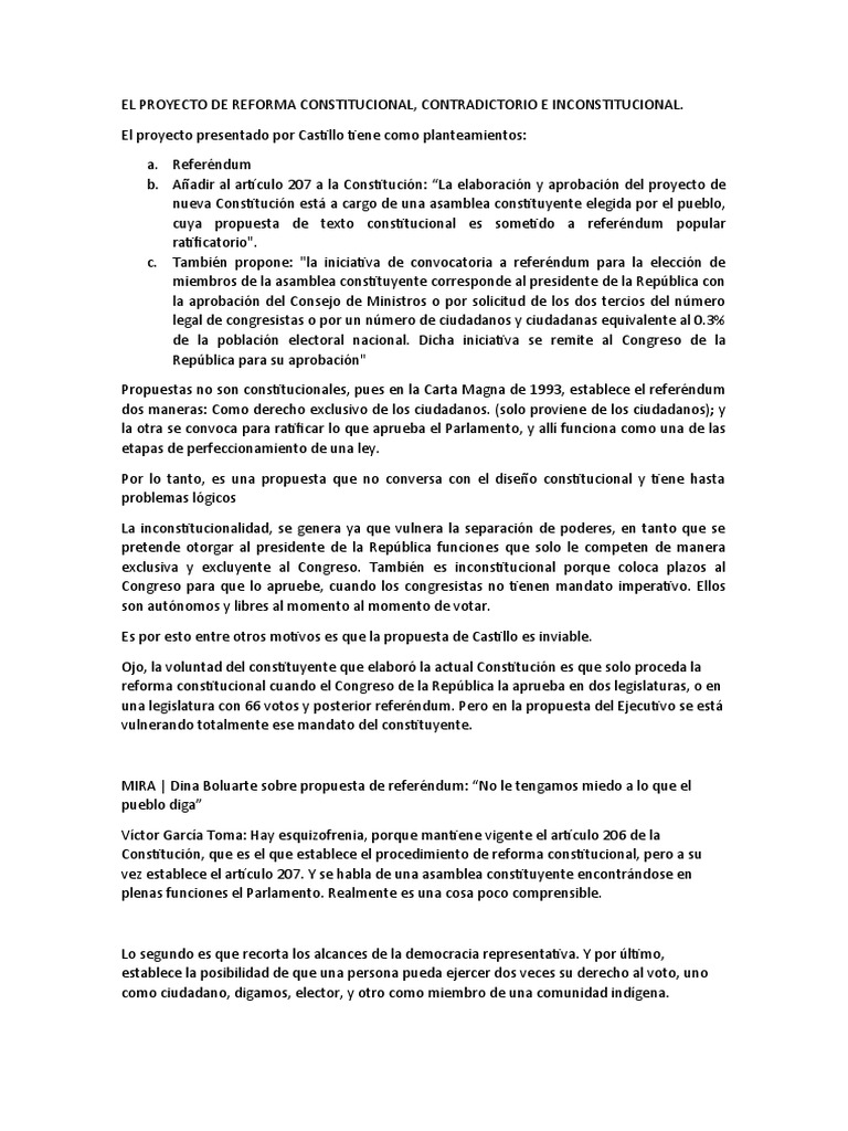 El Proyecto de Reforma Constitucional PDF Constitución Responsabilidad