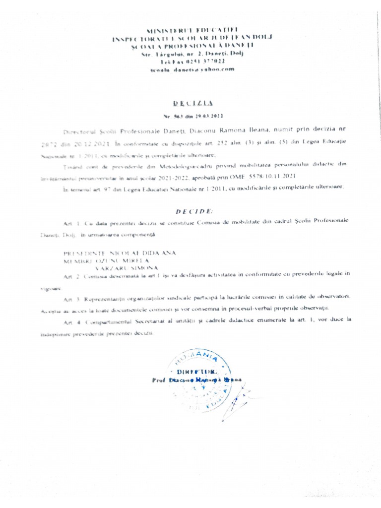 Decizia comisie de mobilitate pdf