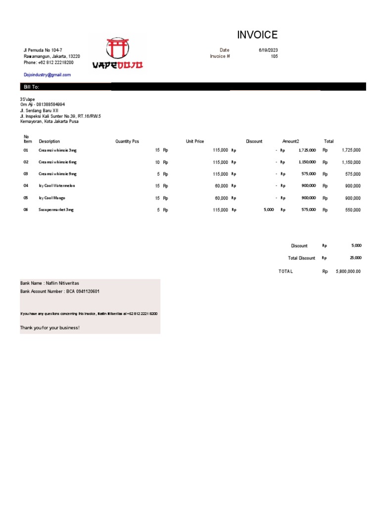 Invoice for Vape Products | PDF