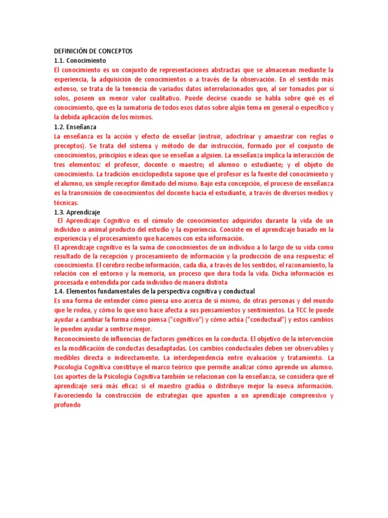 Definición de Conceptos | PDF | Memoria | Aprendizaje