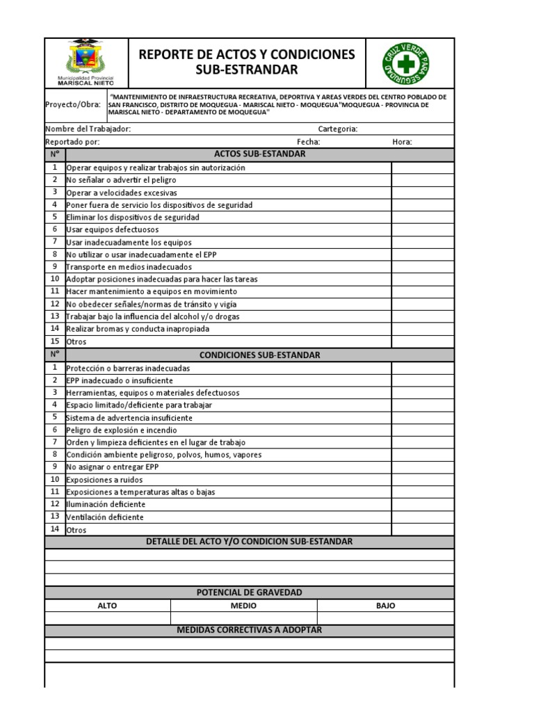 Formato Reporte De Actos Y Condiciones Inseguras
