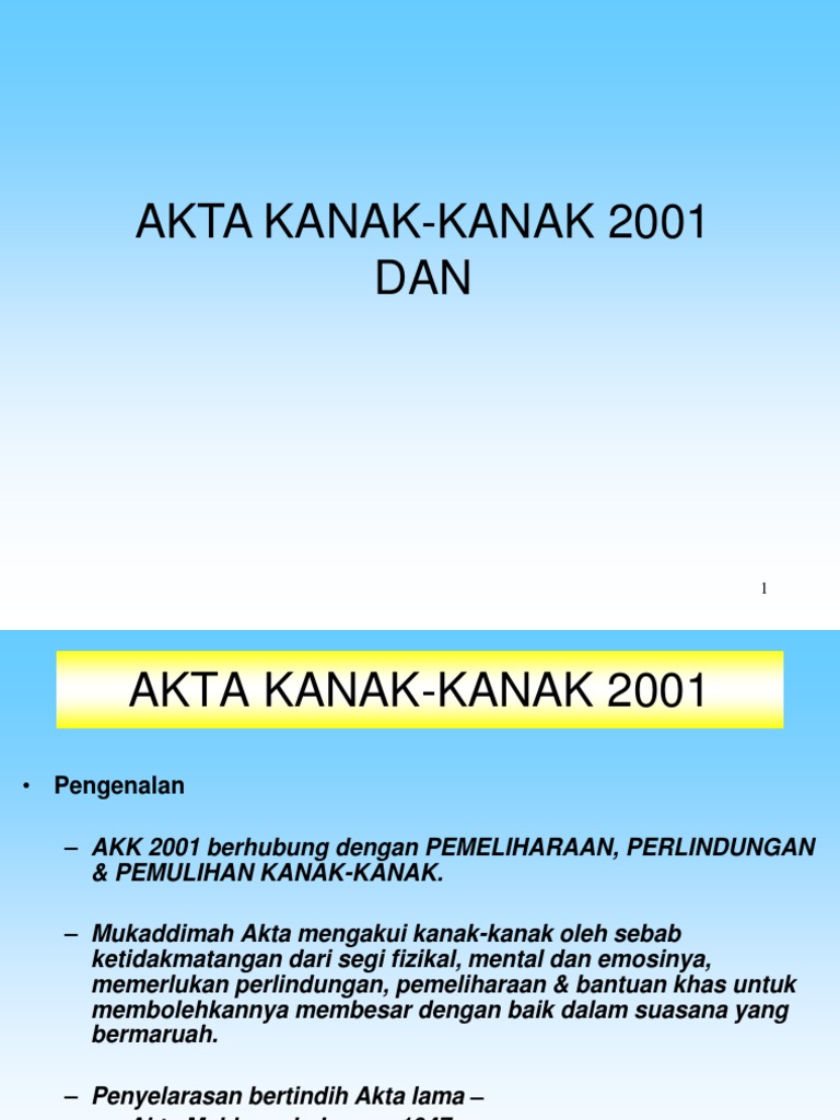 Akta Kanak Kanak 2001 Dan Peranan