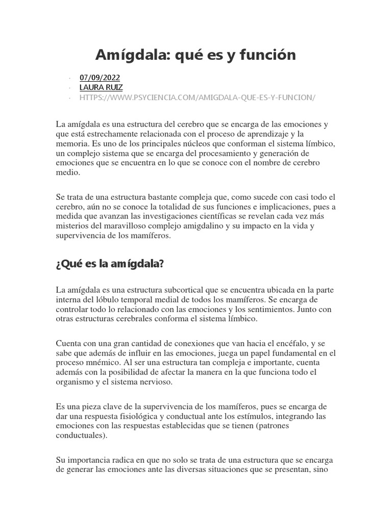 Funciones de la amígdala cerebral | PDF | Las emociones | Amígdala