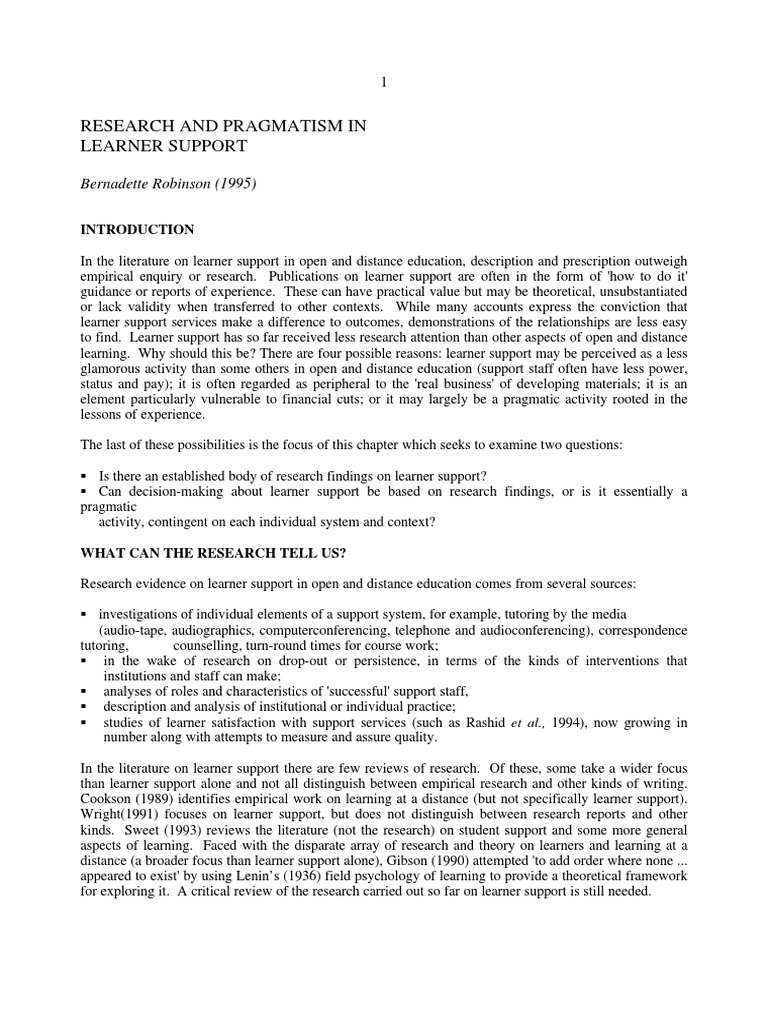 Learner Support in Distance Education | PDF | Learning | Theory