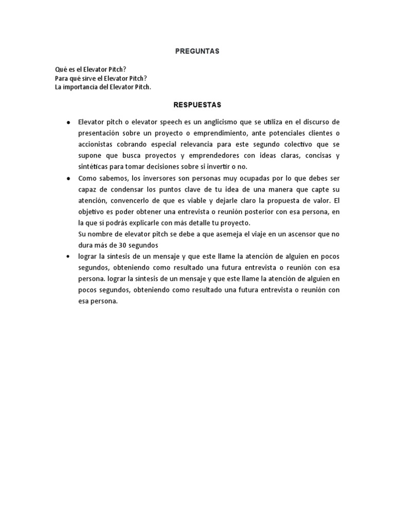 Elevator Pitch Pdf