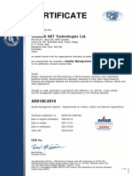 AS9100 2016 Certificate Valid Till 2014