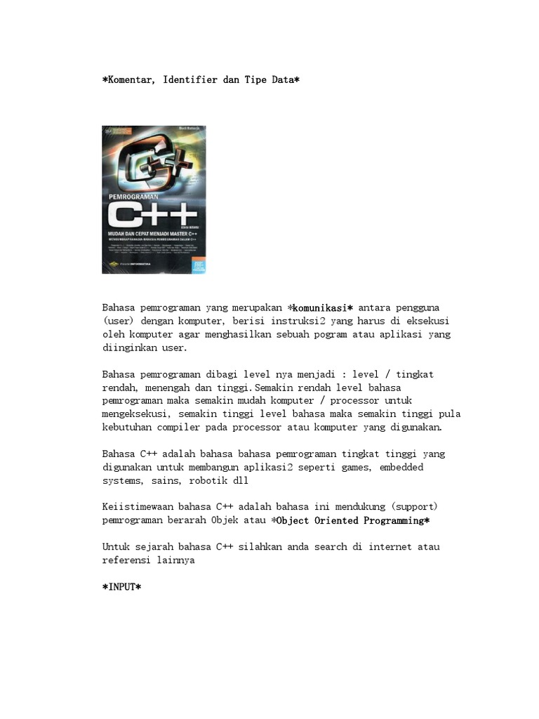 Dasar Pemrograman C++: Tipe Data & Komentar | PDF | Komputer