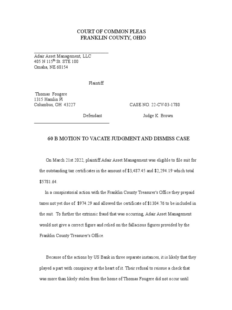 Court of Common Pleas Franklin County Ohio PDF Lawsuit Summary Court of Common Pleas Franklin County Ohio PDF Lawsuit Summary