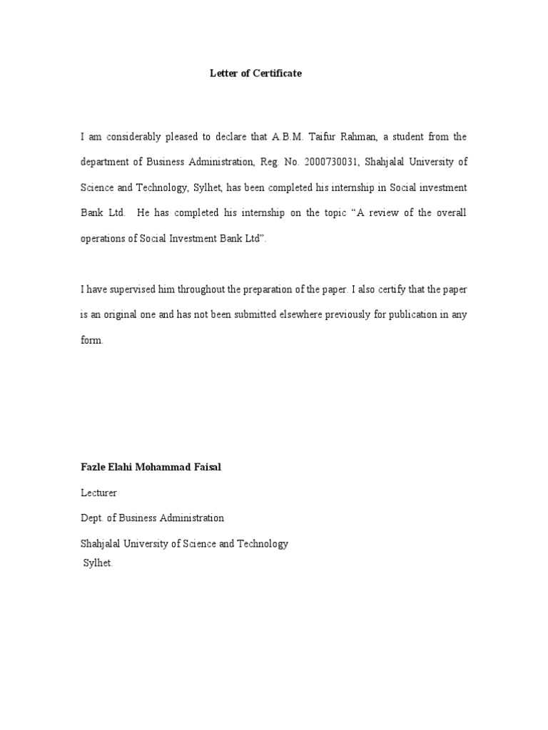 Letter of Certificate PDF