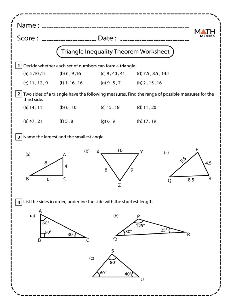 Triangle Inequality Theorem Worksheet | PDF