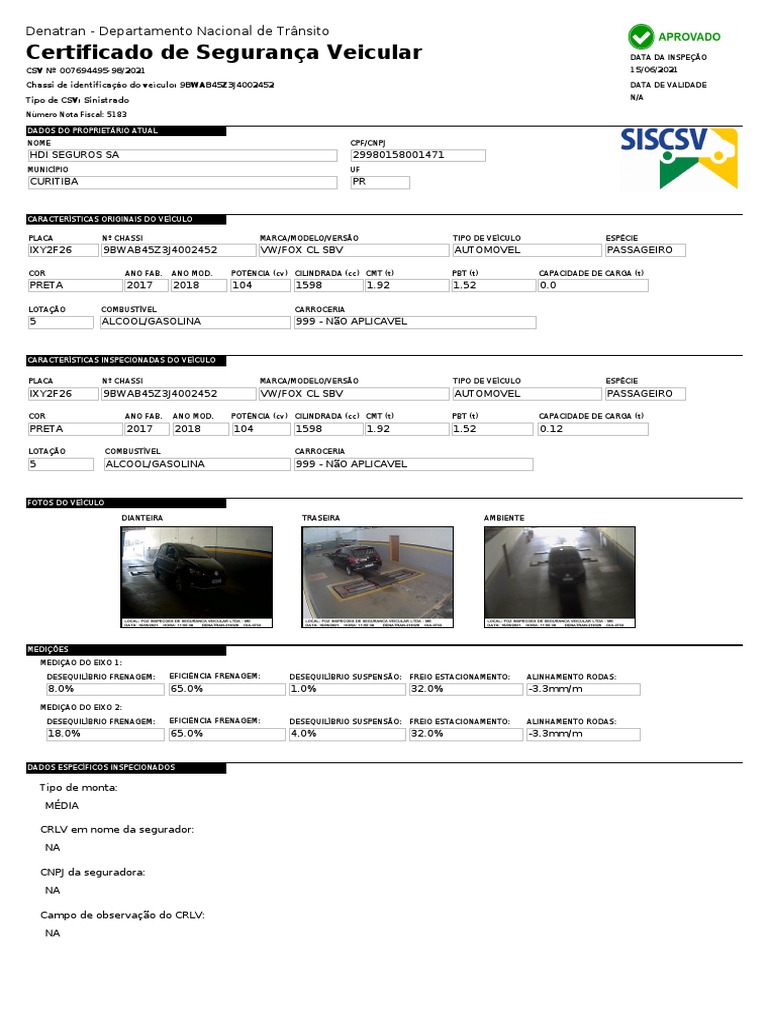 CSV LAUDO DO INMETRO | PDF