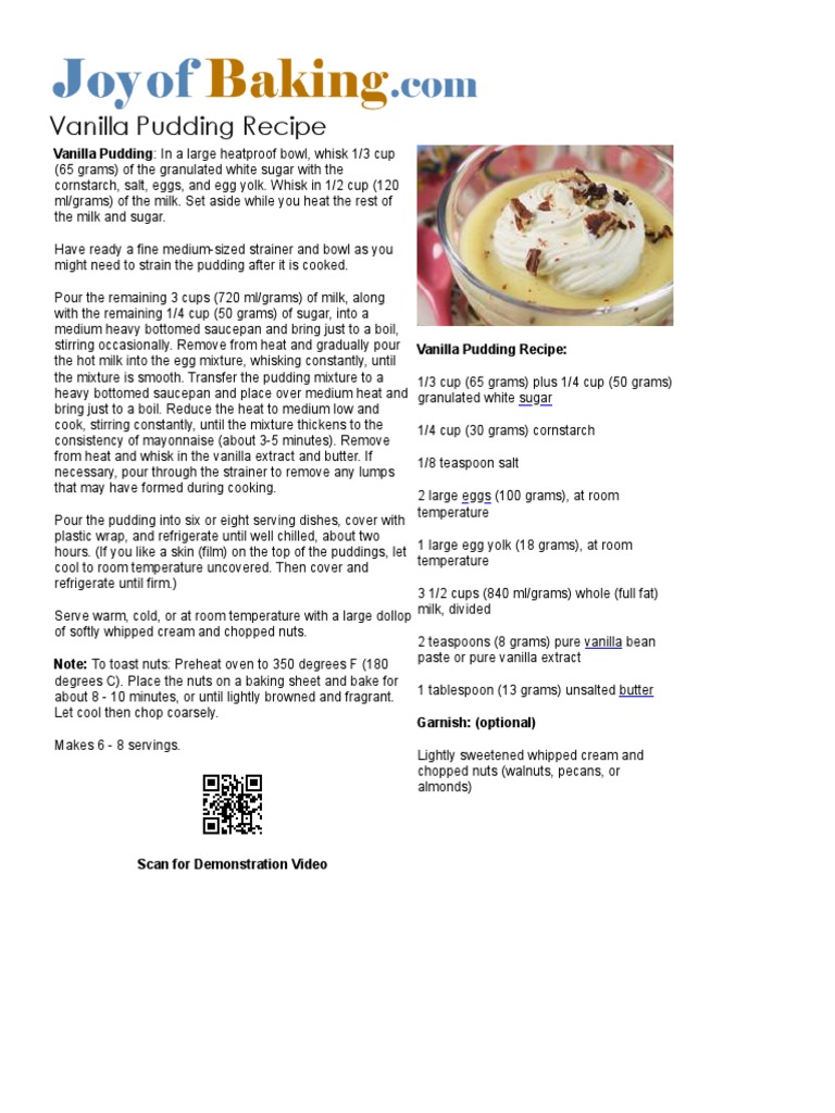 Vanilla Pudding Recipe with Eggs | PDF | Pudding | Egg As Food
