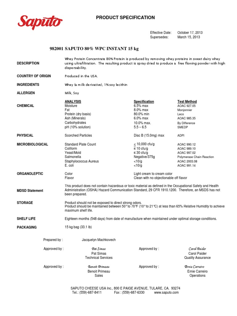 WPC 80% Instant | PDF | Milk | Food And Drink