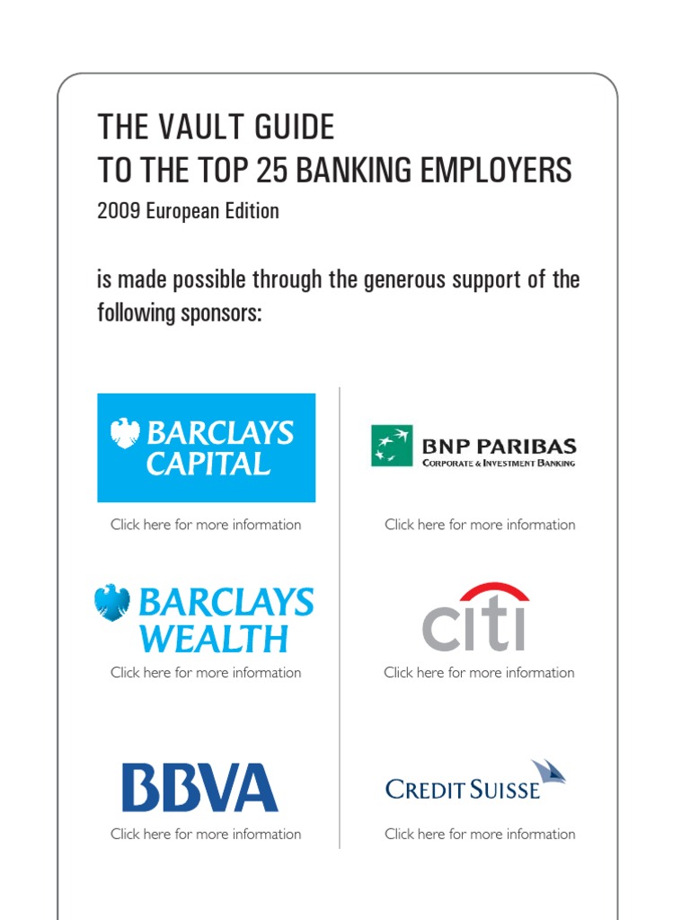 The Vault Guide To The Top 25 Banking Employers European - 