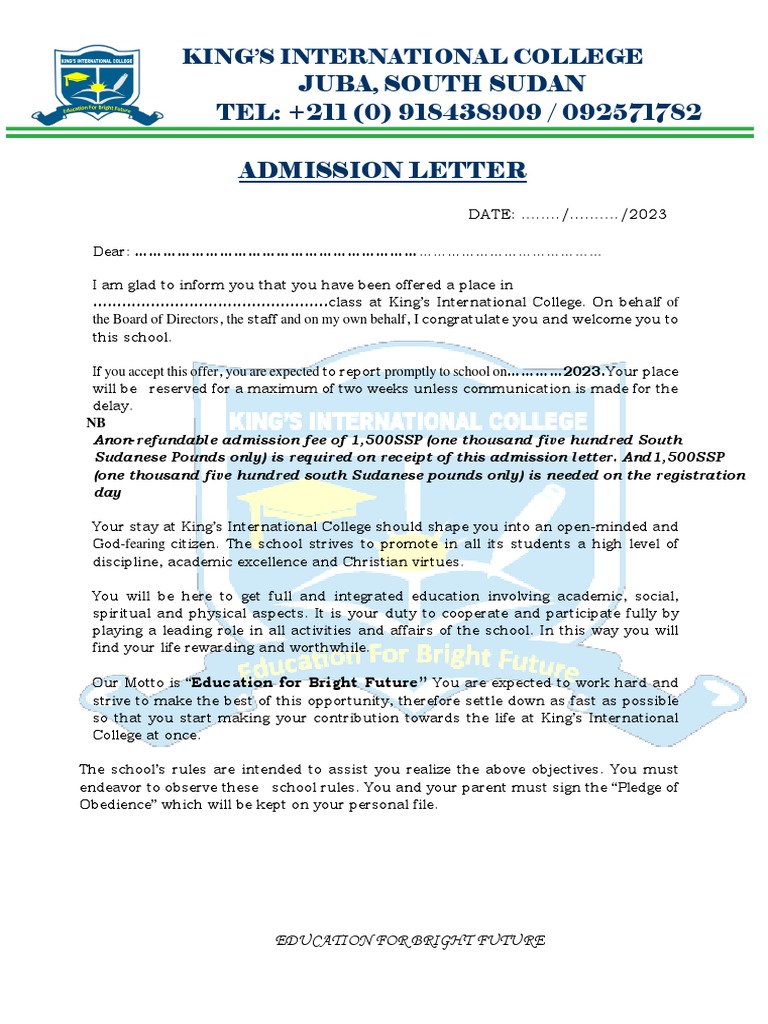 Kings Admission, 2023 PDF