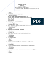 Periodic Test in Music Grade 9 and Grade 10 Second Periodic Test