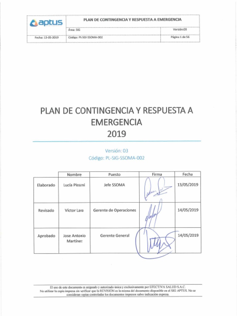 PL-SIG-SSOMA-002 Plan de Contingencias y Respuesta A Emergencias v03 | PDF