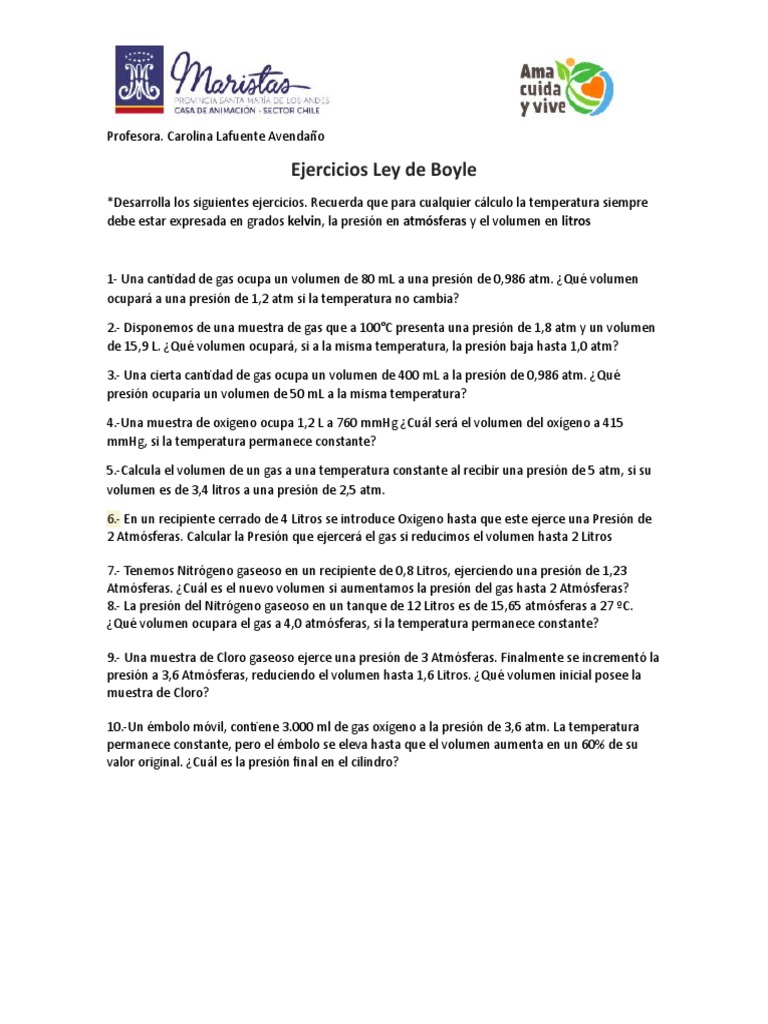 Ejercicios de la Ley de Boyle en Gases | PDF | Ciencia y matemáticas