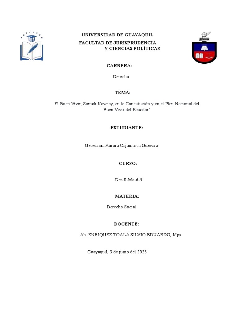 Sumak Kawsay y Buen Vivir PDF Bienestar