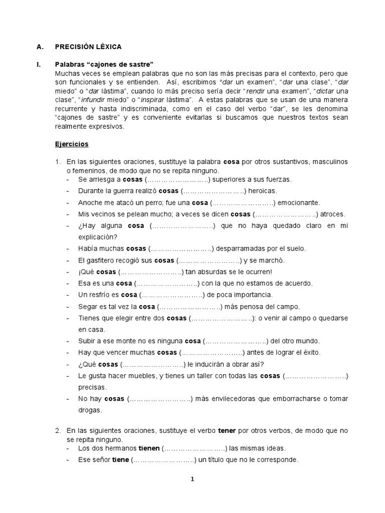 Precisión Léxica y Ejercicios | PDF | Palabra | Verbo