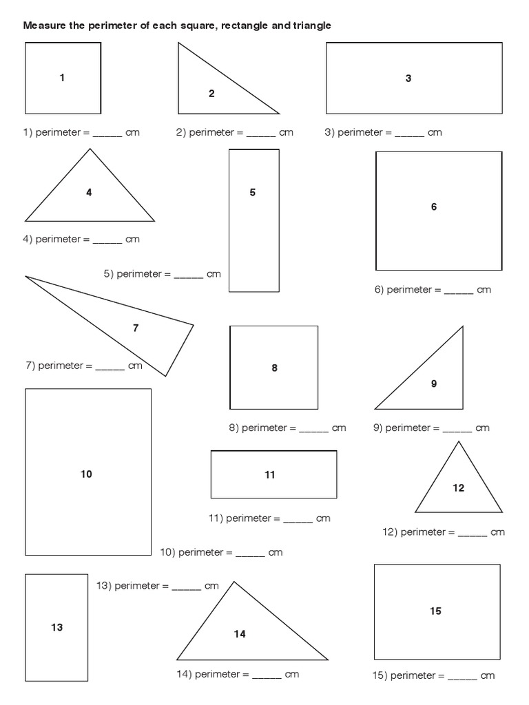 Measure The Perimeter of Each Square Rectangle and Triangle | PDF