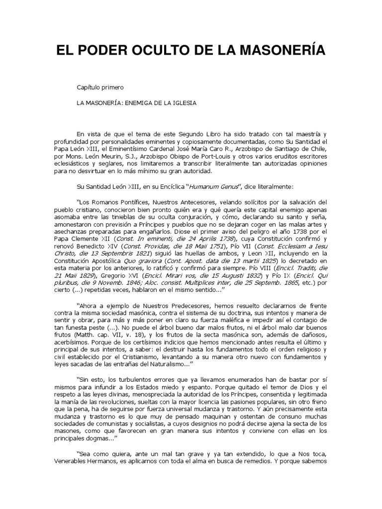 El Poder Oculto de La Masoneria PDF | PDF | Masonería | Papa