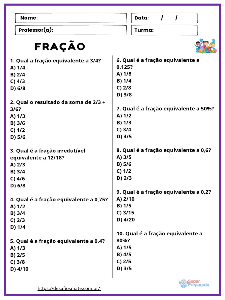 Exercícios de Fração para 7º Ano | PDF | Métodos e Materiais de Ensino