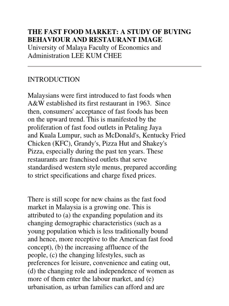 The Fast Food Market | PDF | Fast Food Restaurants | Fast Food