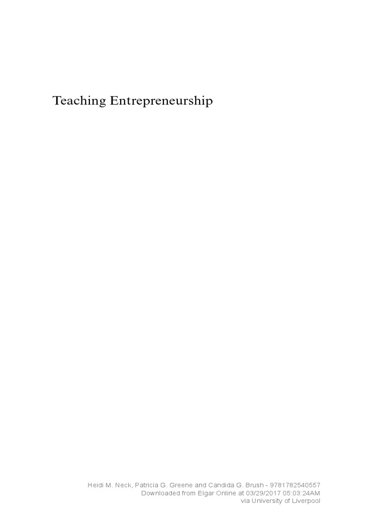 Teaching Entepreuship Pdf Entrepreneurship Theory