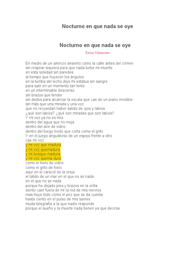 Nocturno en Que Nada Se Oye Xavier Villaurrutia PDF