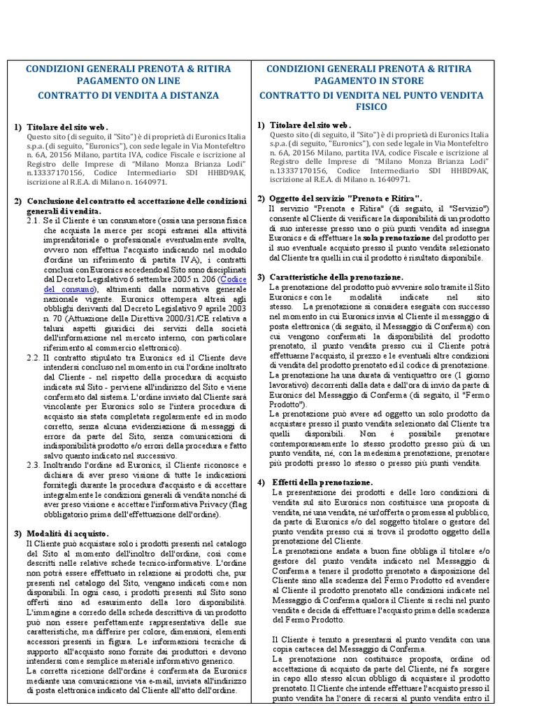 Condizioni Generali Prenota e Ritira | PDF