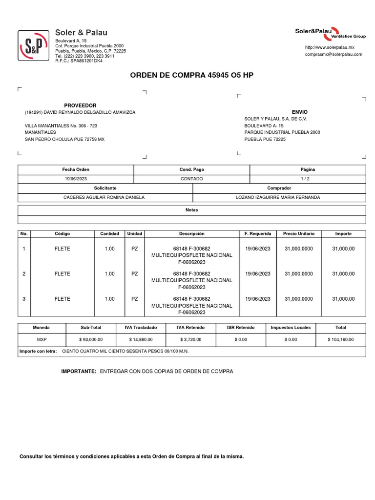 Orden de Compra Soler Palau 2023 | PDF | Ley de obligaciones | Derecho ...