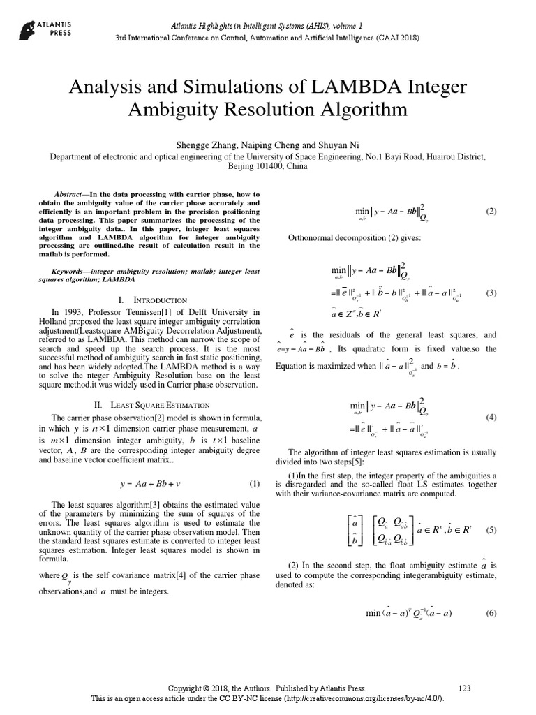 Analysis and Simulations of LAMBDA Integer Ambiguity Resolution ...