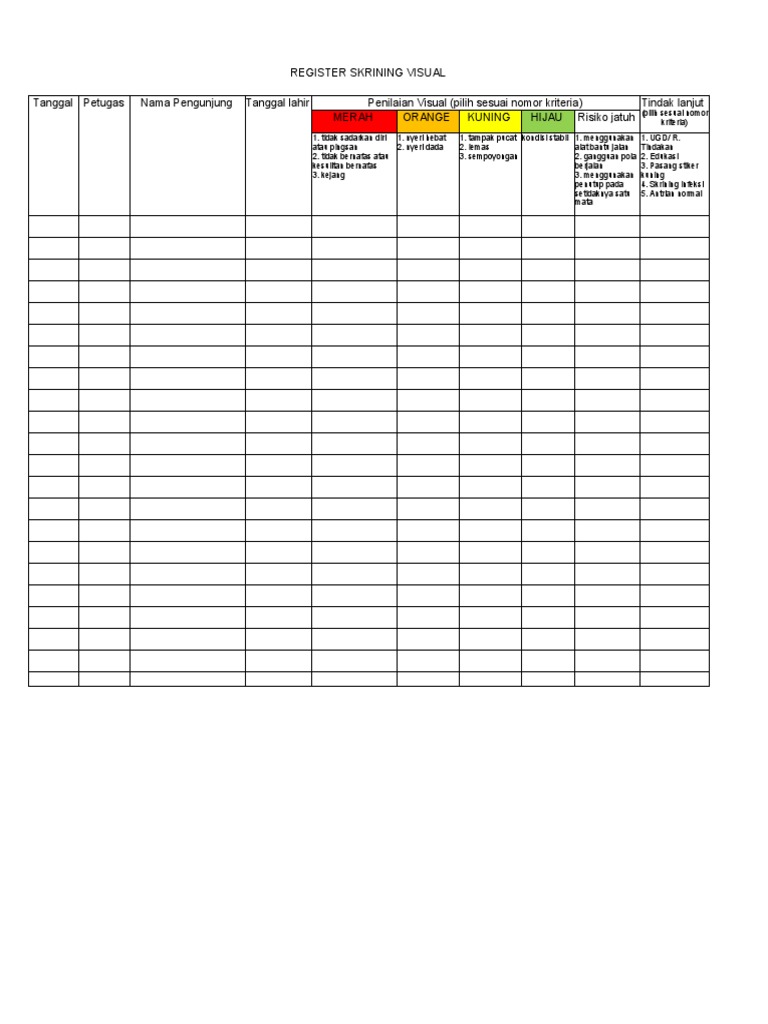 Register Skrining Visual | PDF
