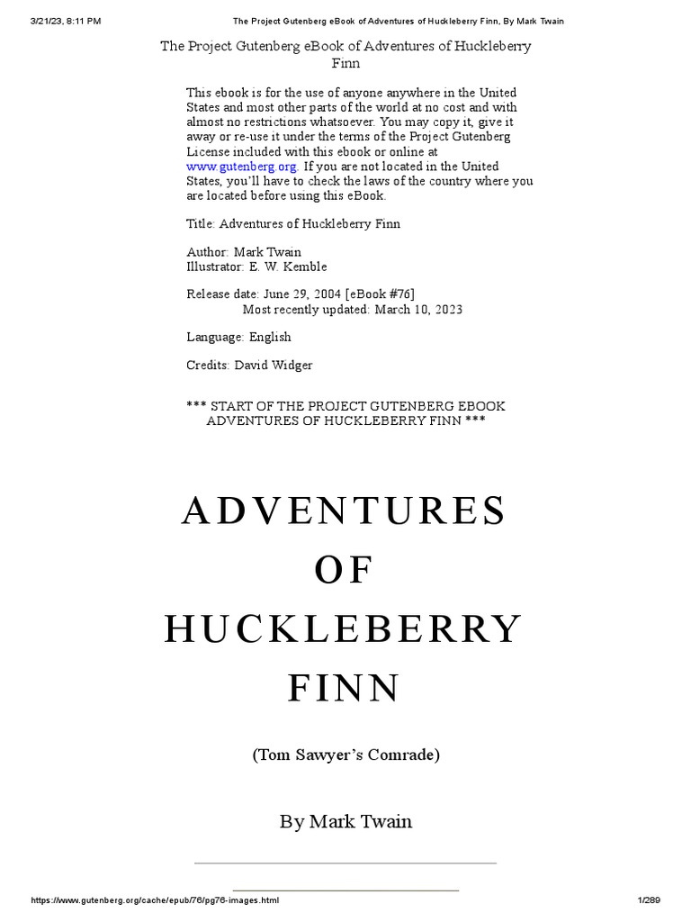 The Project Gutenberg Ebook of Adventures of Huckleberry Finn, by Mark