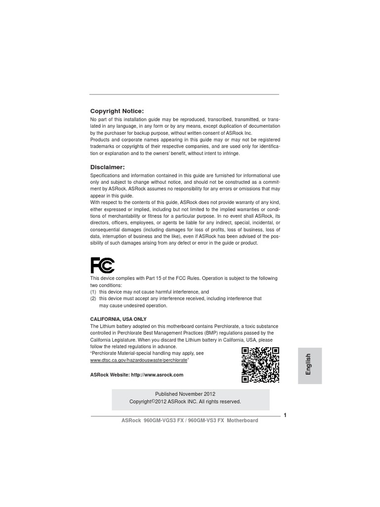 ASRock 960GM-VGS3-FX QIG | PDF | Bios | Office Equipment