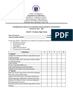 Homeroom Guidance Learners Development Assessment For JHS