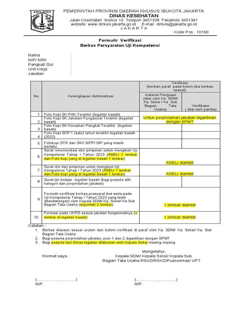 Form Check List Verifikasi Berkas Administrasi Baru-1 | PDF