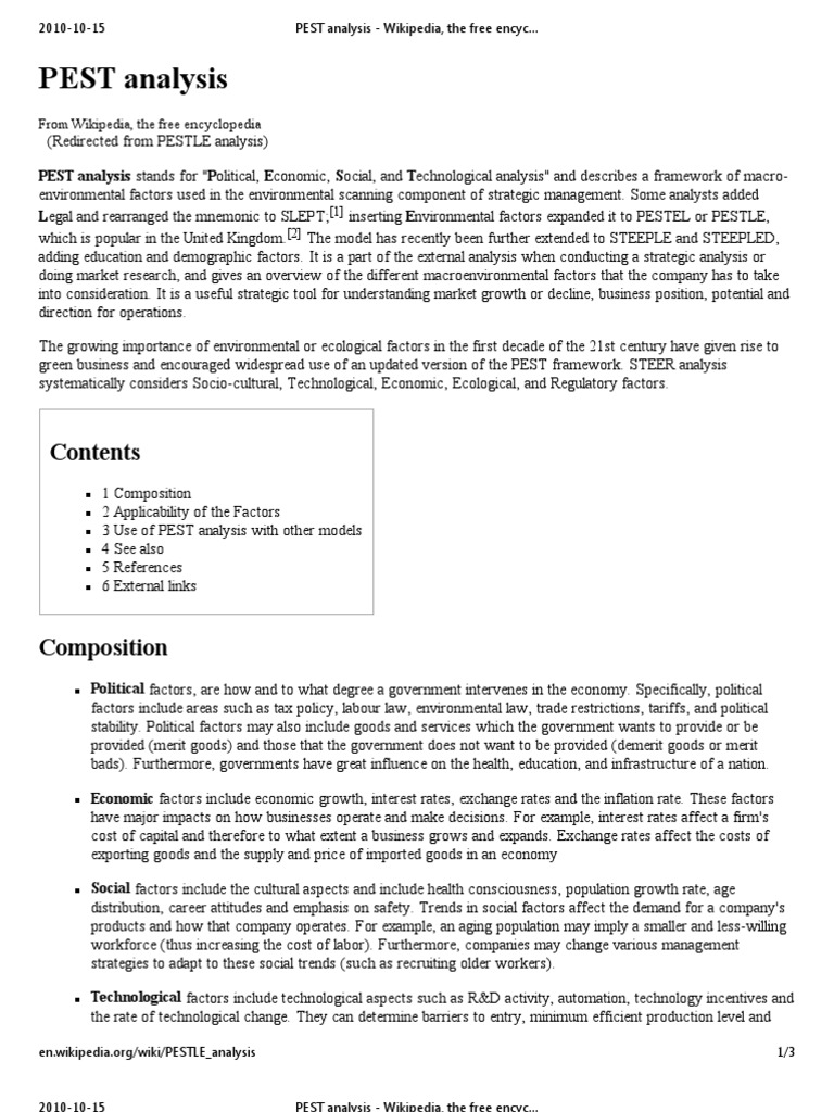 PEST Analysis - Wikipedia, The Free Encyclopedia | PDF | Economic Growth |  Economies