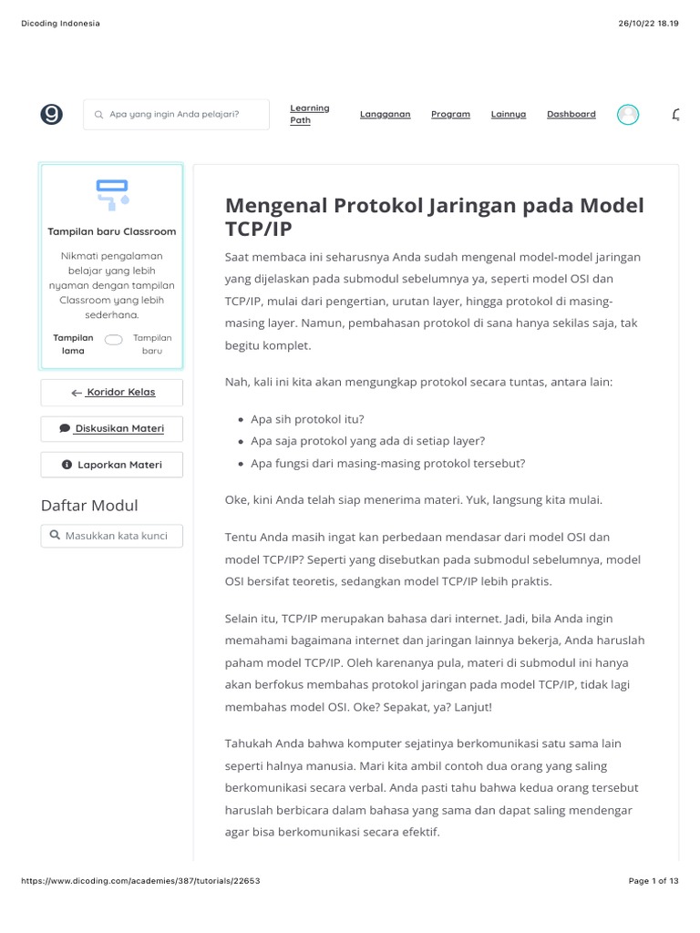 Mengenal Jaringan Model TCP:IP - Dicoding Indonesia | PDF image.