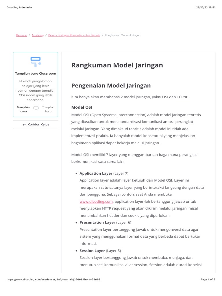 Rangkuman Model Jaringan - Dicoding Indonesia | PDF