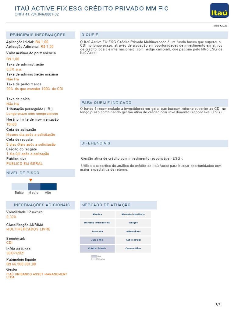 Itaú Active Fix ESG: Fundo Multimercado | PDF | Crédito | Finanças e ...