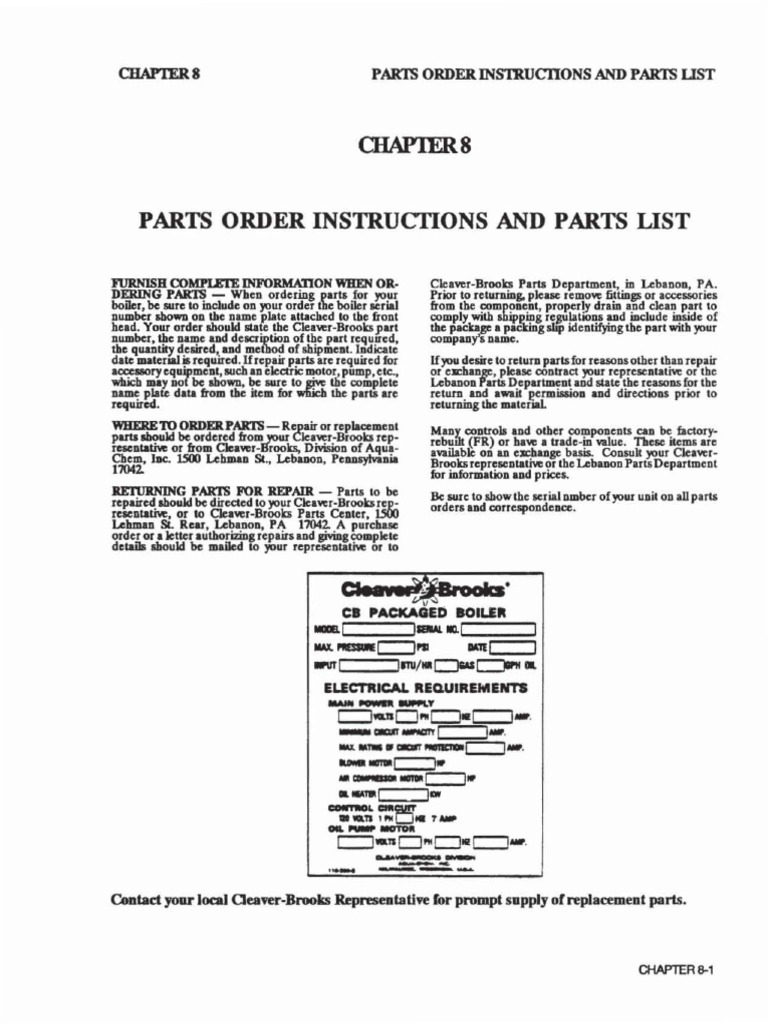 Cleaver-Brooks Parts Ordering Guide | PDF